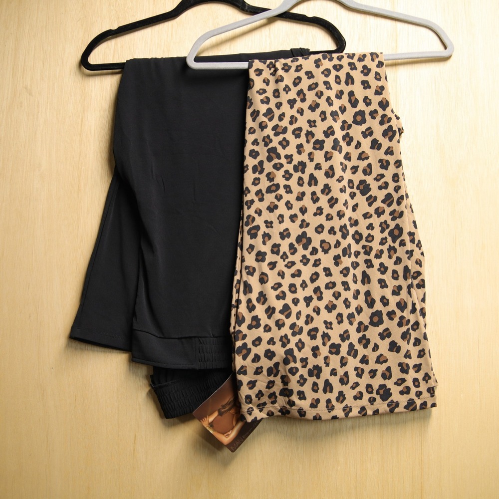 Iman Global Chic 2-Pack Formal/Casual Black Leopard Print Smocked Waist 3XP New
